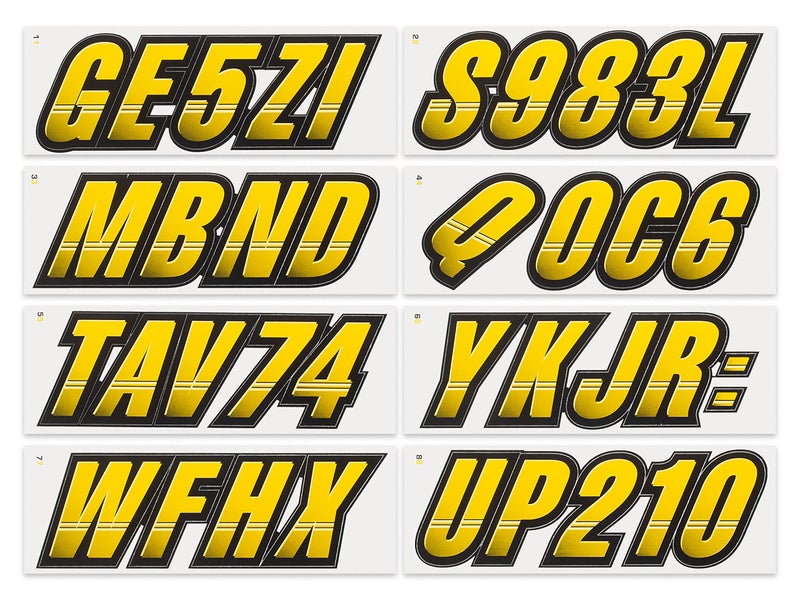 STIFFIE Techtron Yellow/Black 3" Boat & PWC Registration Decals â€¢ Numbers Letters Stickers - Image 3